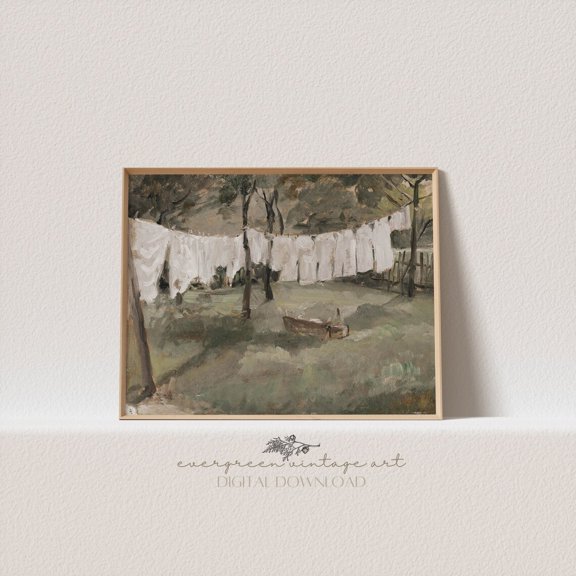 Hanging Laundry Cottagecore Print, Unframed Paper Poster 24x36in