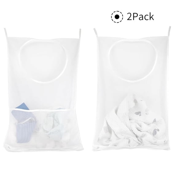 2pack Hanging Laundry Hamper Bag, Portable Laundry Bag, with 4 Adhesive Hooks for Dirty Clothes Organization and Storage