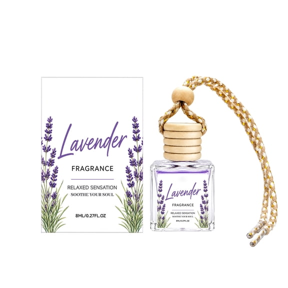 Hanging Lavender Car Air Freshener Diffuser Bottle, Long Lasting Essential Oil Fragrance Pendant for Auto, Closet, Bathroom Odor Elimination