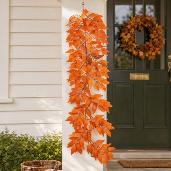 Hanging Leaves 40 Inch Fall Decor Artificial Orange Leaf Garland for Ceiling Doorway Window Mantel Autumn Party Decoration 5 Pack
