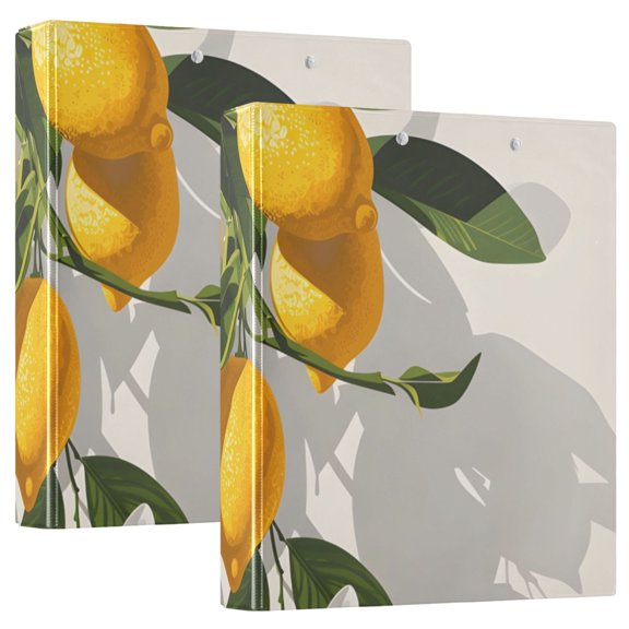Hanging Lemons 3 Ring Binders 1.5 inch Hardcover File Folders with Interior Pockets A4 Size Organizer for School Office Hospital Set of 2