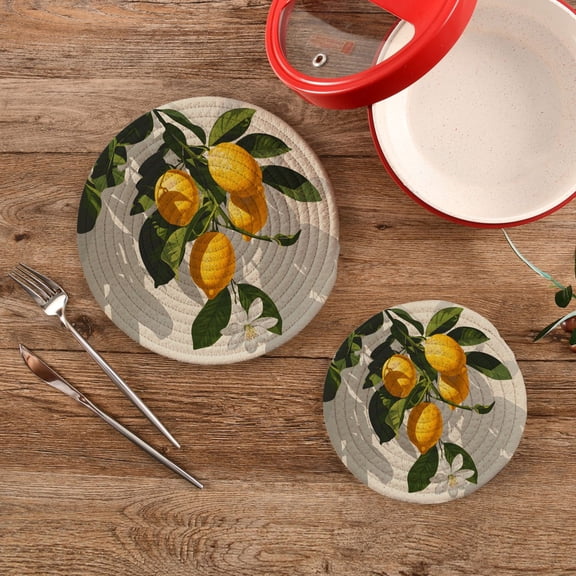 Hanging Lemons Trivet Mats Set Cotton Woven Non-Slip Pot Holders Heat Resistant for Hot Pots Pans Dishes Pats