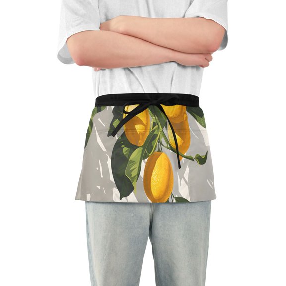 Hanging Lemons Waist Apron Adjustable Server Half Apron Kitchen Cooking with 3 Pockets for Men Women
