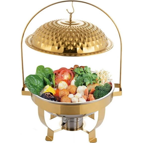 Hanging Lid Dining Stove 8.5qt/8l, Stainless Steel Round Buffet Chafer, Gold Chafers And Buffet Warmers Sets For Buffet Restaurants, Snack Bars, Family Gatherings (Gold, 6L)
