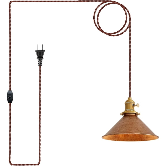 Hanging Light Plug in,Vintage Hanging Lamp Plug in with Rusted Copper 8.2 Inch Shade and Adjustable 14Ft Cord Antique Farmhouse Pendant Light Kitchen Island Bedroom and Sofa
