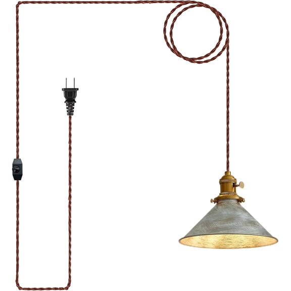 Hanging Light Plug in,Vintage Hanging Lamp Plug in with Rusted Copper 8.2 Inch Shade and Adjustable 14Ft Cord Antique Farmhouse Pendant Light Kitchen Island Bedroom and Sofa