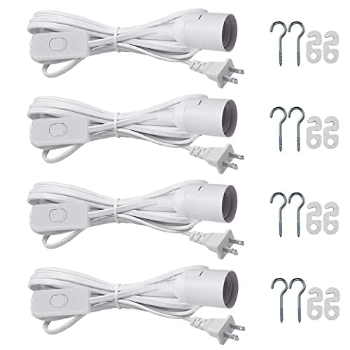 Hanging Light Socket with Cord - Extension Hanging Lantern Cord Cable - Lamp Cord with Switch E26/E27 Pendant Light Socket, 8.2Ft Light Bulb Cable, White, 4 Pack