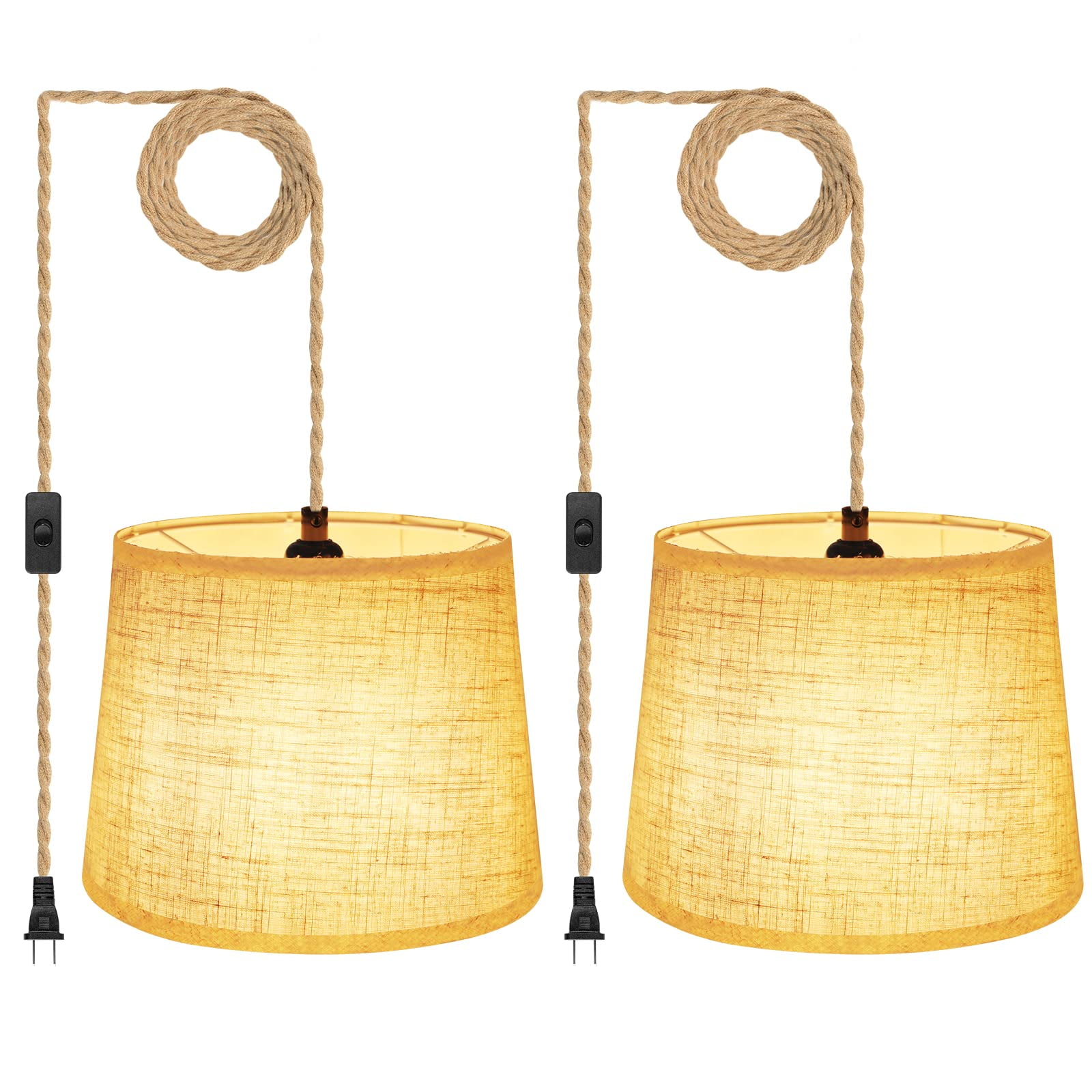 Hanging Lights with Plug in Cord, 15Ft Pendant Lamp Lights Cord Linen Shade, Industrial DIY