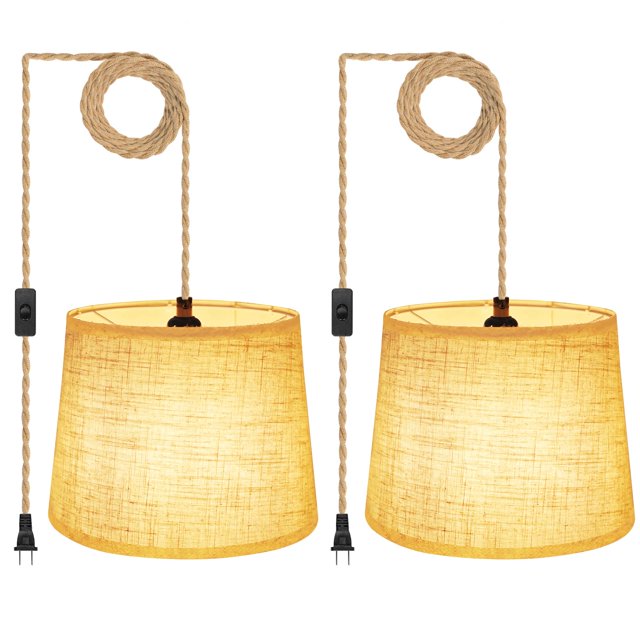 Hanging Lights with Plug in Cord, 15Ft Pendant Lamp Lights Cord Linen