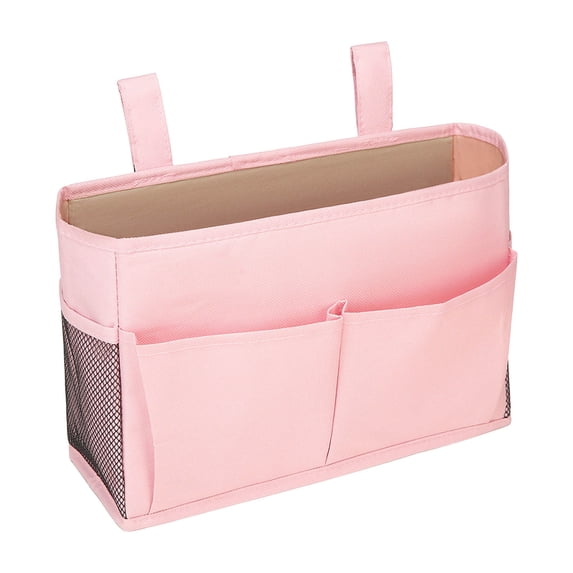 Hanging Linen Bedside Caddy Organizer, Large Capacity Bedside Storage with Pockets for Dorm, Hospital Bed & Home Bedroom Use(Pink,Regular)