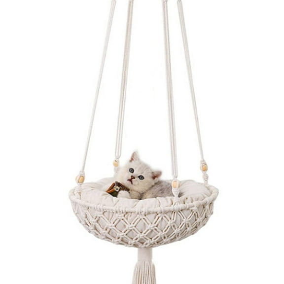 Hanging Macrame Cat Hammock Bed, Cat Swing Bed Space Saving Window Perch for Indoor Cats (Cushions not Included)