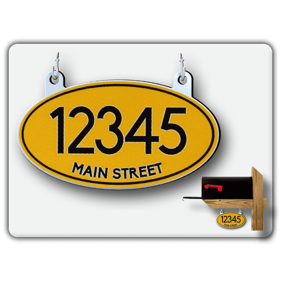Hanging Mailbox Numbers, Super Reflective Customized Oval Mailbox Numbers Plaque for Outside, 8”x5” Double Sided Aluminum Sign 12-month Warranty (Gold)