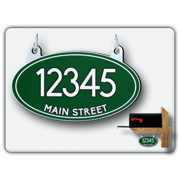 Hanging Mailbox Numbers, Super Reflective Customized Oval Mailbox Numbers Plaque for Outside, 8”x5” Double Sided Aluminum Sign 12-month Warranty (Green)
