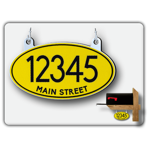 Hanging Mailbox Numbers, Super Reflective Customized Oval Mailbox Numbers Plaque for Outside, 8”x5” Double Sided Aluminum Sign 12-month Warranty (Yellow)