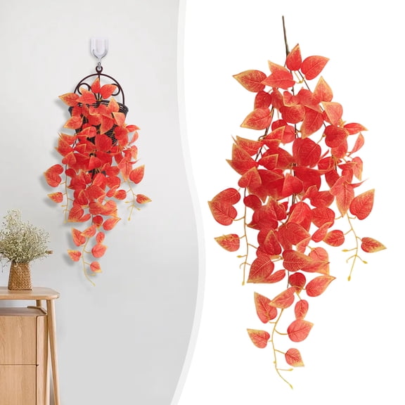 Hanging Maple Leaf Plant E, Souew 70CM Artificial Green Vine with Red Leaves, Spring Wall Decor for Home & Balcony, Indoor Greenery Accent, Realistic Foliage Look