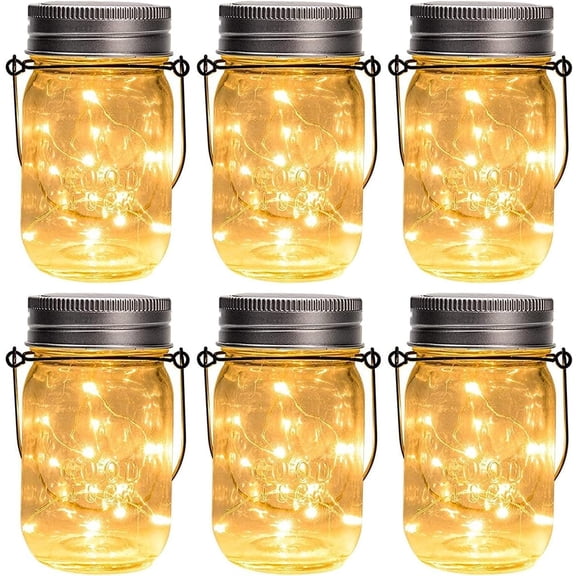 Hanging Mason Jar Solar Lights, 6 Pack 30 Led Hanging Solar Lanterns Outdoor Waterproof, Hangers and Jars Included, Outdoor Decor for Balcony, Garden, Patio, Yard, Wedding