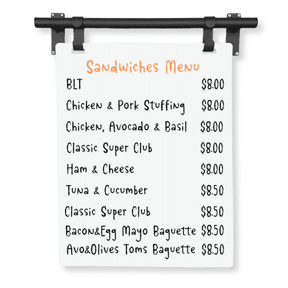 Hanging Chalkboard Menu Sign  Magnetic Metal Caf Display, Black Frame with White Board, 18" x 24"