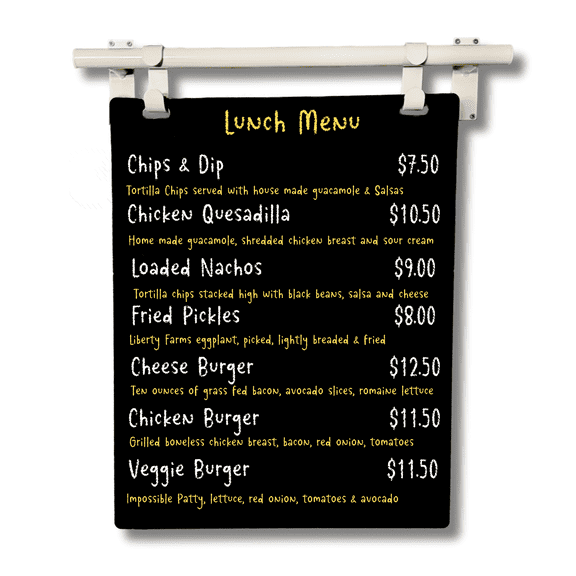 Hanging Chalkboard Menu Sign  Magnetic Metal Caf Display, White Frame with Black Board, 18" x 24"