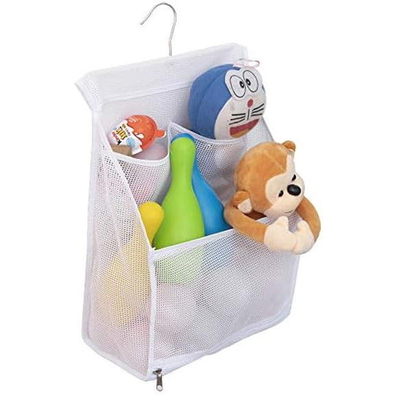 Hanging Mesh Bath Toy Organizer Bag,Large Shower Storage Caddy with Durable Hanger (White)