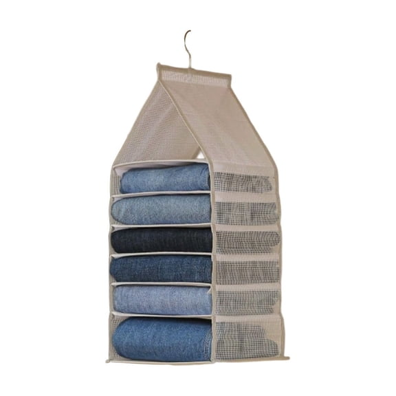Hanging Mesh Garment Storage Organizer with Multi Layer Compartments, Wall Hanging Wardrobe Storage Bag Space Saving Clothing Pants Sorting Organizer Household Bedroom Closet Tidy Storage Solution
