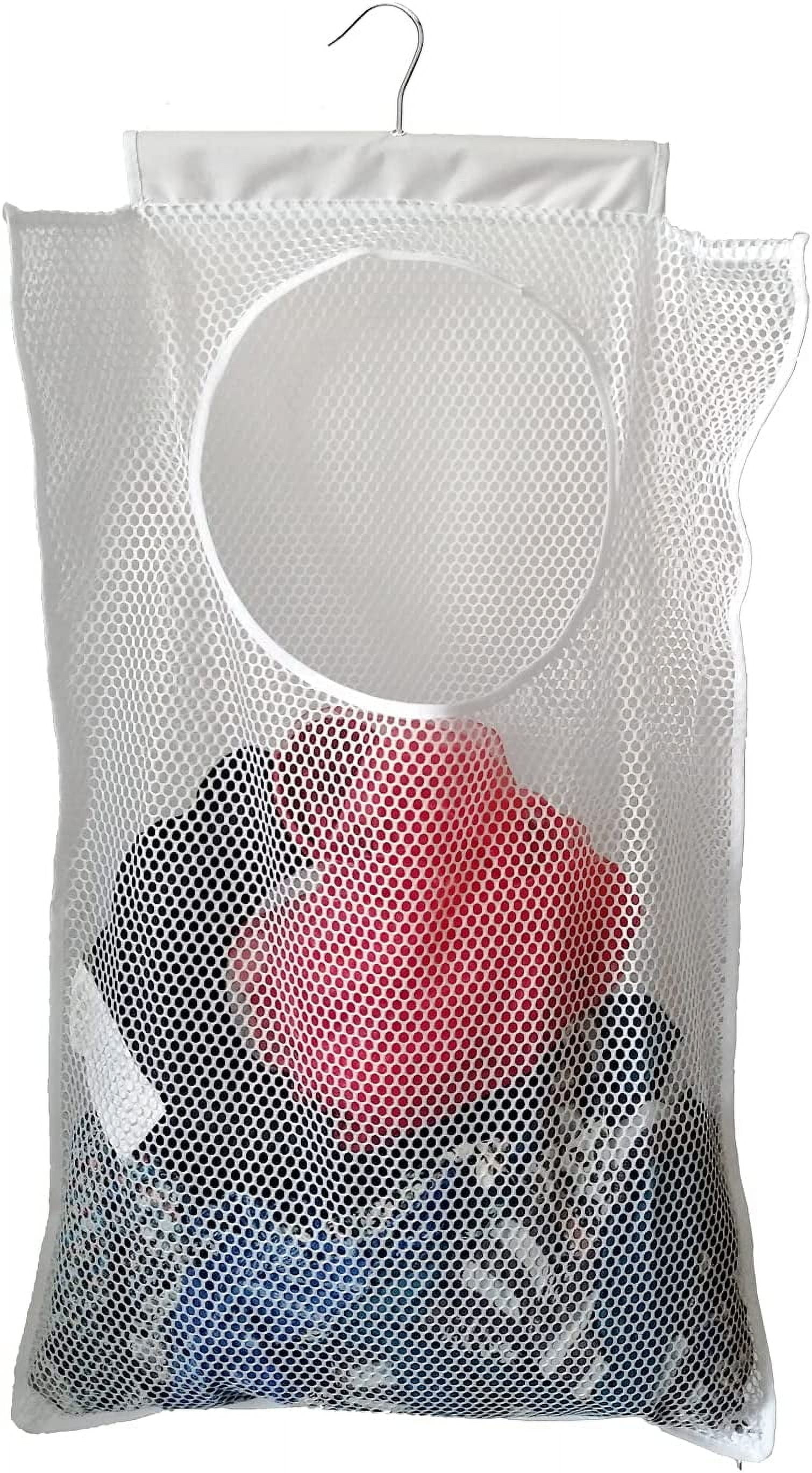 Hanging Mesh Laundry Hamper (30in*20in*2in) Large Dirty Clothes Bag, Can Be Used Behind The Door & Closet Caravan& Bathroom (White)