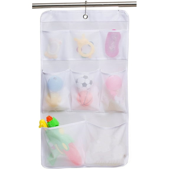 Hanging Mesh Shower Caddy,Mesh Shower Caddy,Saving Bathroom Organizer,Storage Pockets,White Hanging Shower Organizer