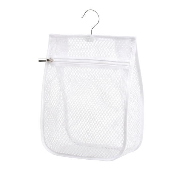 Hanging Mesh Storage Bag with Metal Hook and Zipper, Breathable Mesh Clothes Pin Peg Bag, Multi‑Purpose Hanging Organization for Laundry Balcony Home Apartment Camping and Travel