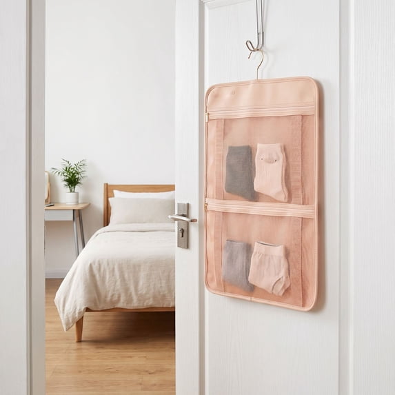 Hanging Mesh Storage Bag for Underwear Socks Accessories Dorm Room Bedside Organizer Breathable Polyester Spandex with Hook