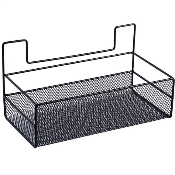 Hanging Mesh Storage Basket, No Drill Over the Cabinet Door Organizer, Black Metal Wire Rack for Kitchen, Bathroom, Pantry, Office