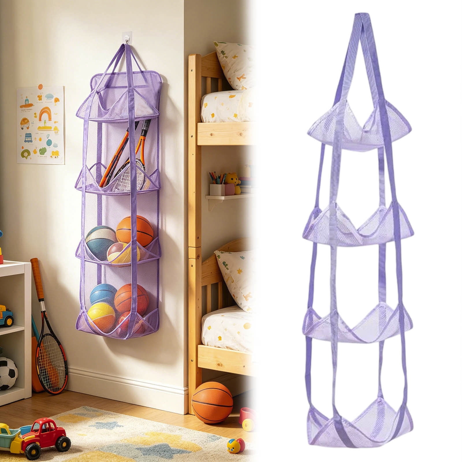 Hanging Mesh Storage Organizer 4-Tier Wall Mount Stuffed Animal Mesh ...