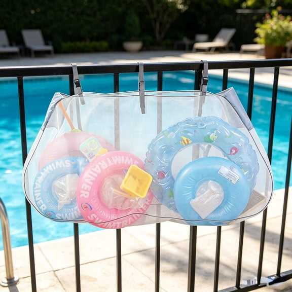 Hanging Mesh Swimming Pool Toy Storage Bag, Large Capacity Beach Float Organizer, Breathable Mesh Storage Tote for Swim Rings Water Toys