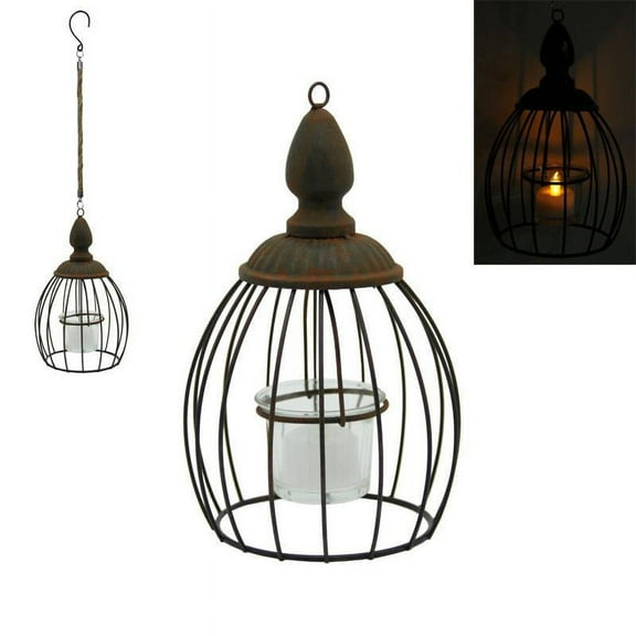 Hanging Metal Cage Rustic Indoor Outdoor Tea Light Holder Lantern Candle Holder