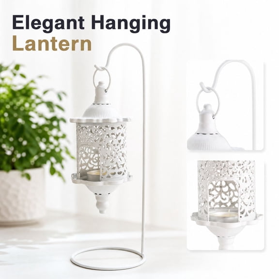 Hanging Metal Candle Holder Lantern, Vintage Moroccan Style Table Decor for Home Party and Holiday Display
