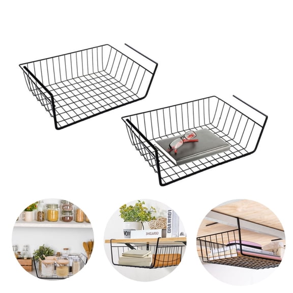 Hanging Metal Organizer,Simple Houseware Under Shelf Basket,HYG Black Hanging Holder Storage Organizer for Dorm,Room,Closet,2pcs