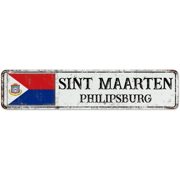 Hanging Metal Tin Sign Sint Maarten Flag City Street Home Decor Metal Plaque for Garden Lounge Outdoor National Country Souvenir Road Art Poster Gift for Gate 4"x16"