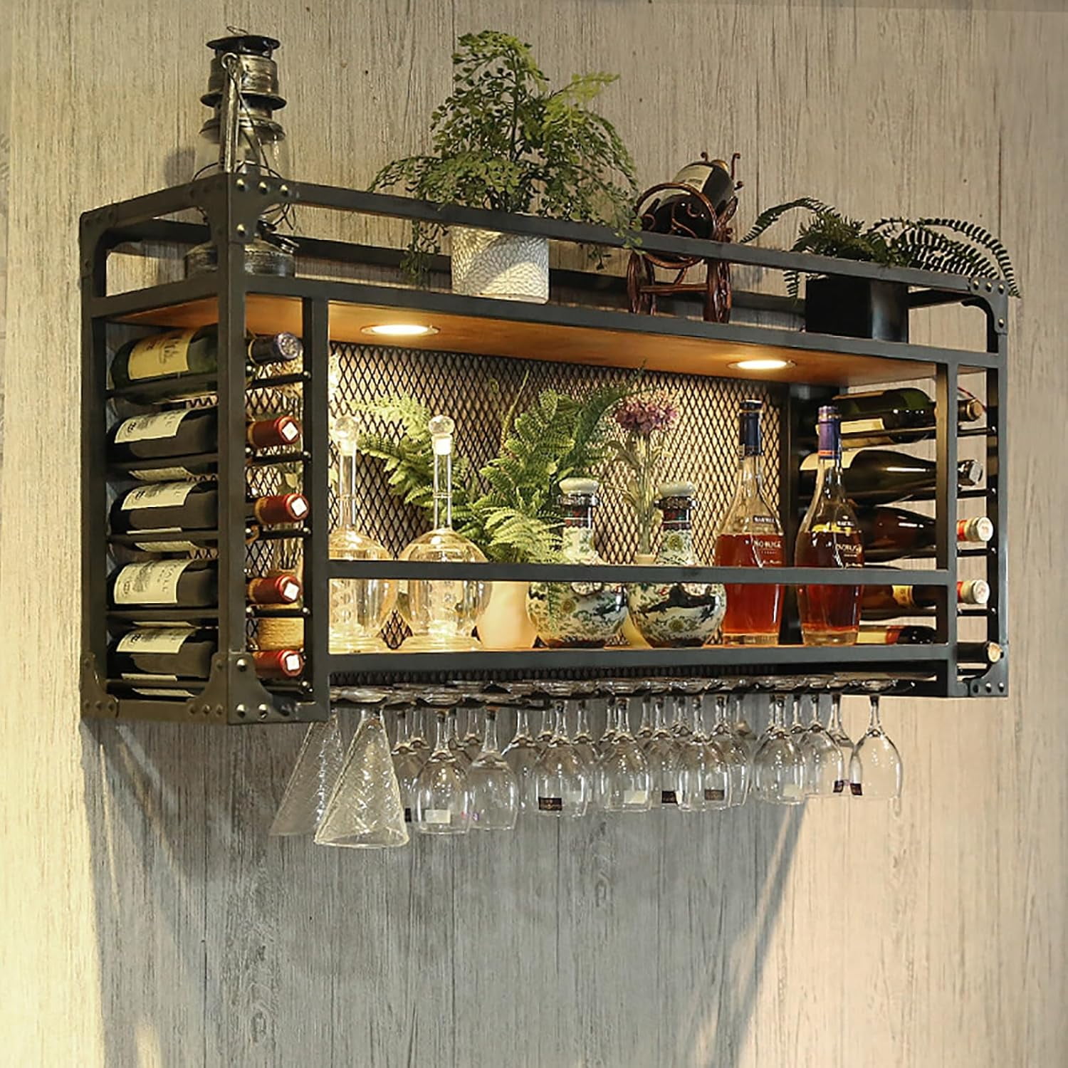 Hanging Metal Wine Rack, 2 Tier Rustic Industrial Wine Glass Holder ...