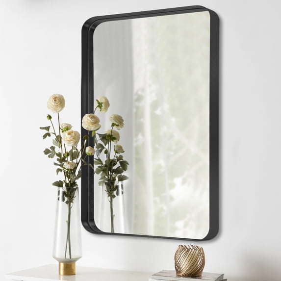 Hanging Mirror Aluminum Alloy Round Corner Deep Mirror 36"*24",Black