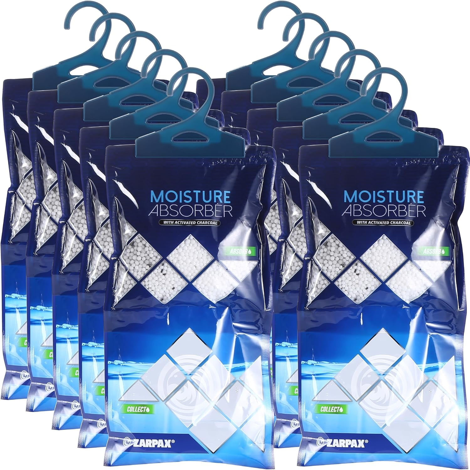 Hanging Moisture Absorber Activated Charcoal 10.6 oz/300g | Absorbing Bags for Bathroom, Closet & Kitchen Removes Moisture, Humidity Odors Portable Dehumidifier Set Of 10