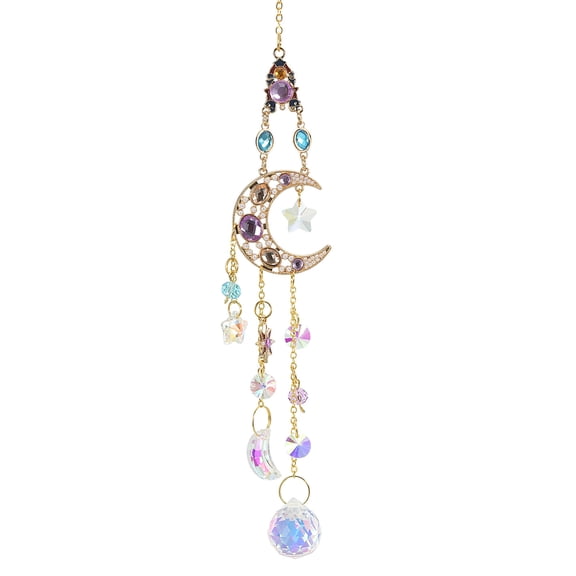 Hanging Moon Suncatcher, Crystal Prism,Rhinestones Pendant,Colorful 1 Pcs