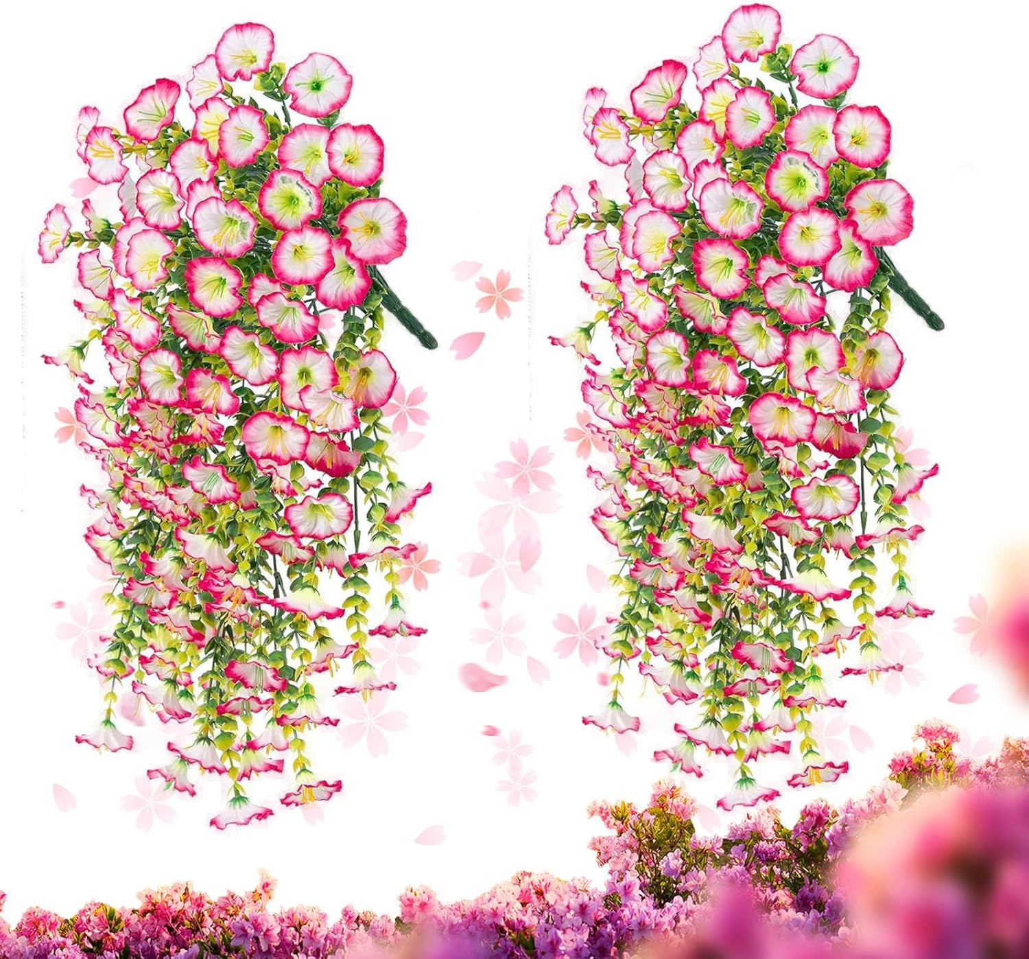 Hanging Morning Glory Artificial Flowers, Colorful Realistic Fake Petunias, Uv Resistant Wall Hanging Artificial Morning Glory with Vines for Decoration Outside Indoor Porch Yard