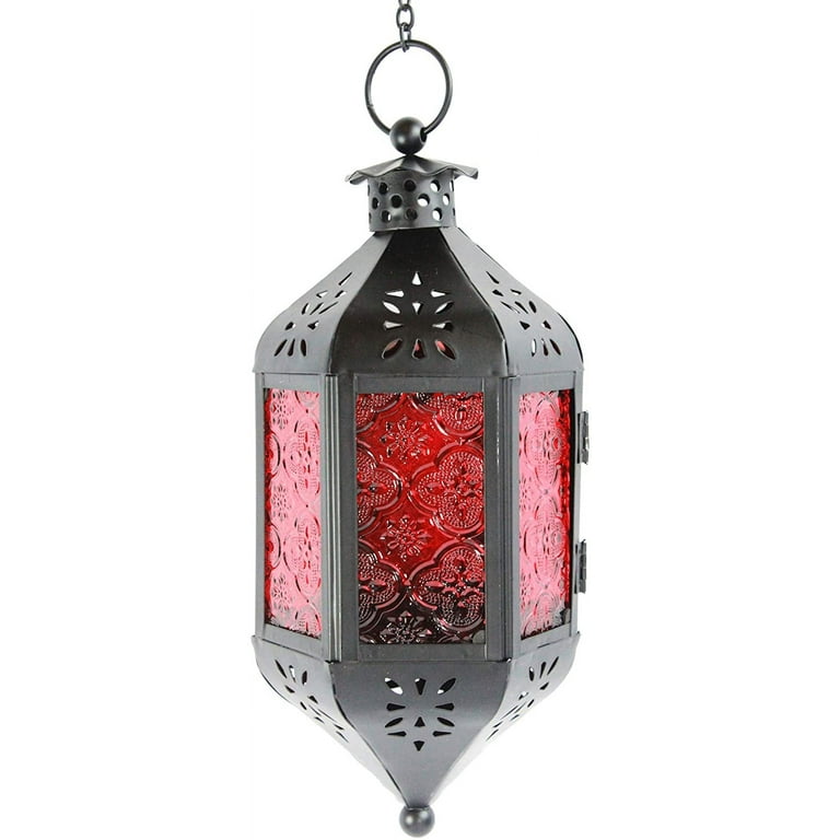 Vela Lanterns Black Metal Moroccan AA Batteries Outdoor Hanging Lantern