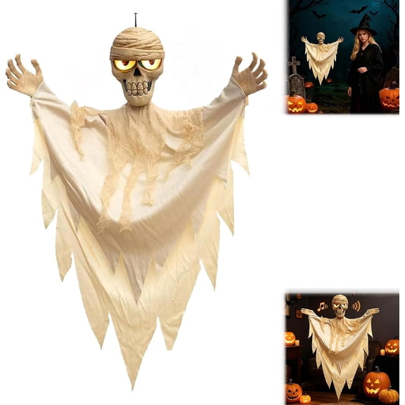 Hanging Mummy Decoration With Voice-Activated Scary Sounds, Glow In The Dark Halloween Prop For Haunted House (1.5 Inch) 1Pcs