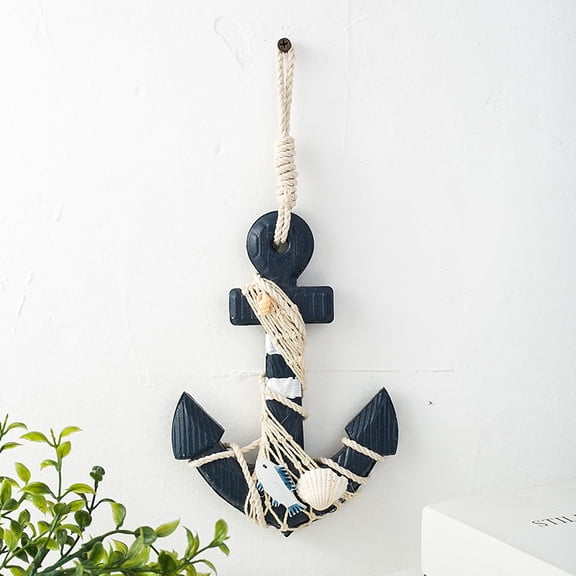 Hanging Nautical Wooden Anchor Wall Decor,Rustic Anchor Wall Art Sculpture Beach Theme Home Decoration-White