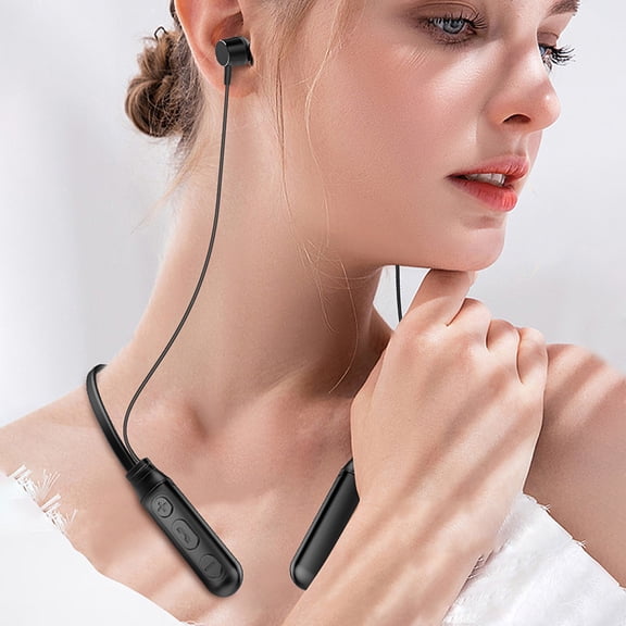 Hanging Neck 5.0 Bluetooth Sports Earphones With Speakers, Three Sound Effects, And Large Capacity Battery Buttons Black Free Size