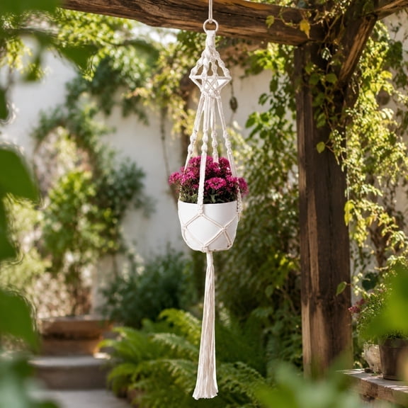 Hanging Net Storage Basket,Cotton Rope Hanging Organizer,Space Saving Wall Storage Bag,Handwoven Tassel Fruit Holder,Decorative Boho Hanging Basket,Balcony And Home Storage Solution