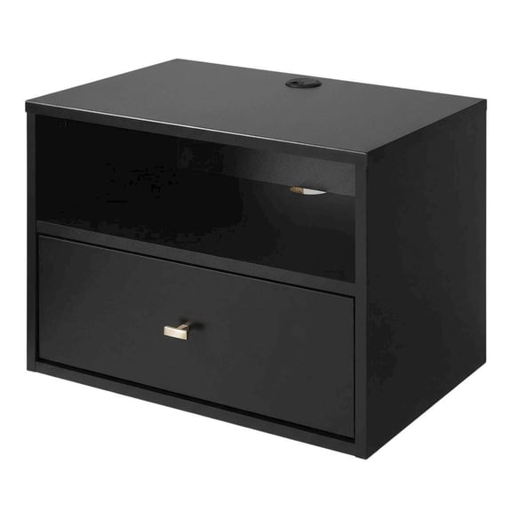 Hanging Nightstands Set of 2 in Black with Wall-Mounted Design and Ample Storage