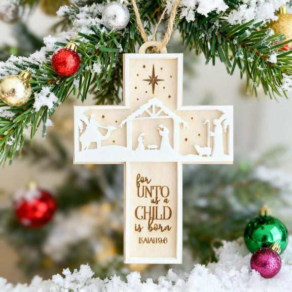 Hanging Objects Wooden Jesus Cross Pendant Christmas Tree Ornament Round Religious Decoration for Holiday Decor(1Pcs) NCHKUN