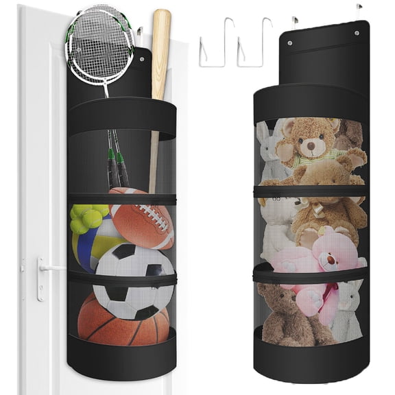 Godery Hanging Organizer, Over The Door Hanging Sports Equipment and Ball Storage, Stuffed Animal and Toy Storage Rack for Hold Soccer, Basketball, Football, Volleyball