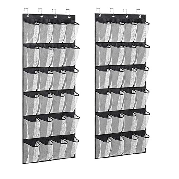 Hanging Organizer Over The Door Shoe Rack for Closet Door Storage Breathable Mesh Shoe Holder Hanger for Men 2 Pack,(Black+White)