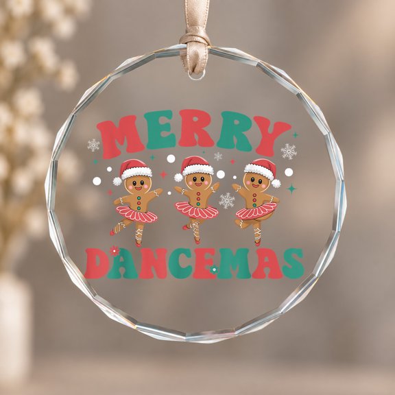 Hanging Ornament Merry Dancemas Gingerbread Ballet Dancer Gift for Family, Circle Glass Ornament